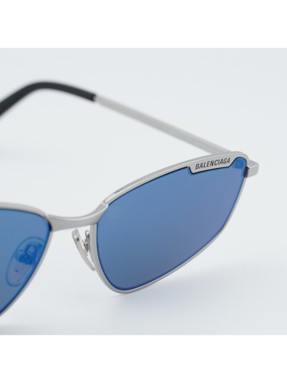 Balenciaga BB0277S 003 Unisex Sunglasses Ruthenium Rectangle Frame, Blue Lenses - Picture 9 of 10